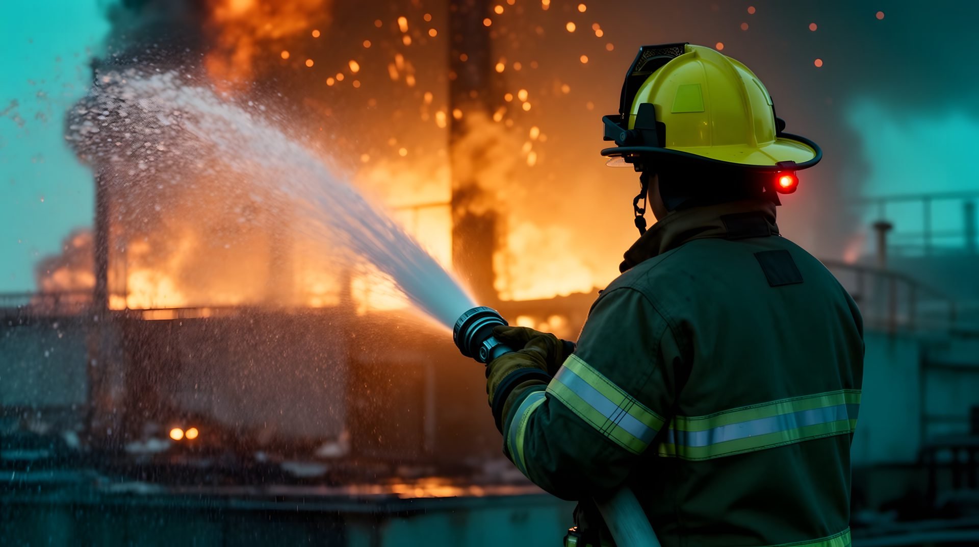 Bomberos en acción durante simulacro